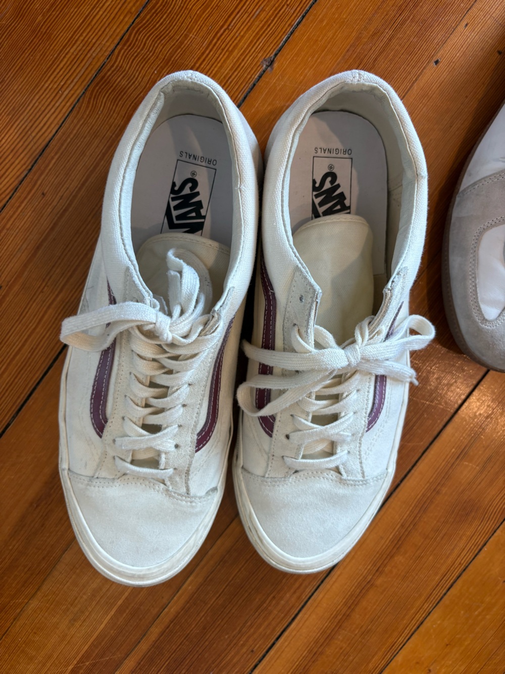 Vans OG Style 36 LX sneakers in the classic white and pomegranate colorway 11.5M